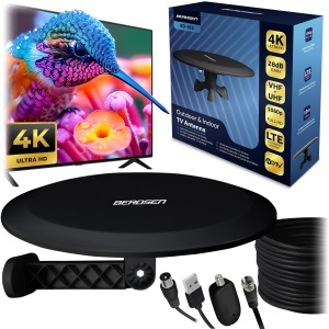 Antenna DVB-T2 Berdsen cu Amplificator 28 dB, 80 km, Neagra