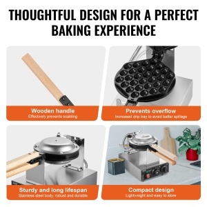 Aparat Bubble Waffle VEVOR SC-X30 1400W Inox Placa Antiaderenta Control Temperatura si Timp - Img 6