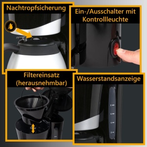 Aparat de cafea Clatronic(r) cu ulcior termic | Aparat de cafea pentru 8-10 cesti | Cafea la filtru | Oprire prin picurare si oprire automata | Insertie de filtru detasabila | Indicator de nivel al apei | 1 litru | KA 3327 negru - Img 4