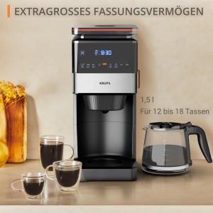 Aparat de cafea cu filtru Krups Grind Aroma XL, rasnita conica detasabila, panou de control digital, capacitate XL (1,5 l), functie de mentinere la cald, ulcior de sticla, negru/otel inoxidabil, KM842810 - Img 7