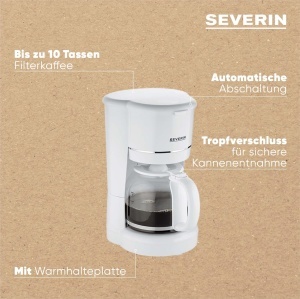 Aparat de cafea cu filtru SEVERIN cu ulcior de sticla aparat de cafea cu filtru permanent pentru pana la 10 cani 125 L cu placa de incalzire si oprire - Img 4