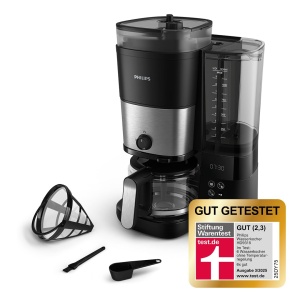 Aparat de cafea Philips All-in-1 - rasnita conica integrata pentru cafea proaspat macinata - recipient pentru boabe Duo, ulcior de sticla de 1,25 L, reglare individuala a intensitatii (HD7900/50) - Img 1