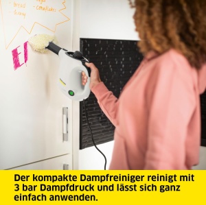 Aparat de curatat cu abur Karcher SC 1, presiune abur: 3 bari, timp de incalzire: 3 min., putere: 1.200 W, suprafata: 20 m2, rezervor: 200 ml, cu mana, jet spot si duza de putere, capac din microfibra si perie rotunda - Img 2
