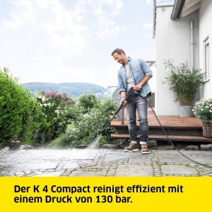 Aparat de curatat cu inalta presiune compact Karcher K 4, presiune: max. 130 bari, debit: 420 l/h, capacitate suprafata: 30 m2/h, filtru de apa, greutate: 11 kg, furtun si pistol de inalta presiune, cutter murdar, lance de pulverizare - Img 2