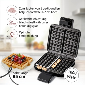 Aparat de facut vafe Cloer 1420, 1000 W, 2 Wafe, Antiaderent, Negru - Img 2