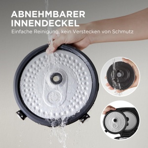 Aparat de orez Midea, multicooker cu 11 programe, aragaz de orez 5 L pentru 2-10 persoane, aragaz lent si abur cu functie de mentinere la cald 24 de ore, cronometru, incl. insertie pentru abur, lingura si cana de masurare, negru si argintiu - Img 6