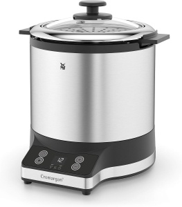 Aparat de orez WMF Kuchenminis 220 W, cu cutie de pranz la pachet, aragaz cu abur, economie de spatiu, oala interioara cu capac de luat 1l, aragaz de orez mini cromargan mat - Img 1