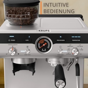 Aparat de portafiltru manual Krups Precision cu rasnita, aparat de cafea barista cu interfata de control intuitiva, setari de pre-infuzie, espressor cu bagheta de abur, incalzire rapida, XP801T10 - Img 5