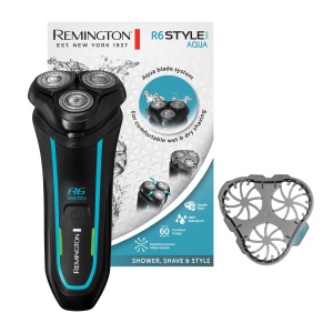 Aparat de ras electric pentru barbati Remington R6 Aqua (aparat de ras umed si uscat, 100% rezistent la apa, detaliu pliabil si aparat de tuns parul lung, baterie cu litiu de 60 de minute, functie de incarcare USB) Aparat de ras rotativ R6000