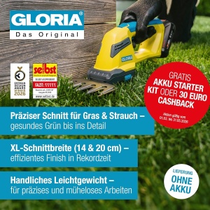 Aparat de taiat iarba si arbusti GLORIA FineCut 18V compact, 14cm, 20cm, 1.4kg - Img 2