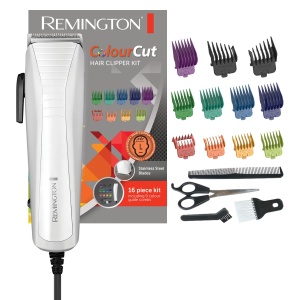 Aparat de tuns par Remington cu cablu [Lame din otel inoxidabil cu ascutire automata cu parghie de reglare, 0,5-25 mm] Culoarea aparatului de tuns (11 piepteni laterali si atasament, set de coafura) Aparat de tuns HC5035