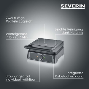 Aparat pentru vafe Severin WA 2130 1600W placi ceramice negruinox - Img 2