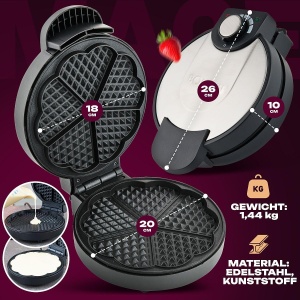 Aparat vafe Bomann(r) cu suprafata de copt cu acoperire antiaderenta O 18 cm | Forma de inima de fier de vafe | cu grad reglabil continuu de rumenire si coacere semafor | Aparat de vafe cu incrustatie din otel inoxidabil | 1000W | WA 1365 CB - Img 6