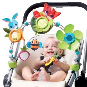 Arc de joaca Tiny Love Sunny Stroll cu jucarie interactiva cu zornaitoare, utilizabil de la 0 M +, cu cleme universale flexibile potrivite pentru majoritatea carucioarelor, Meadow Days - Img 4