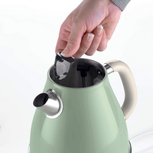 Ariete Vintage Kettle 2869, Ceainic electric retro cu nivel vizibil al apei, baza fara fir la 360deg, oprire automata, strecuratoare de ceai, capacitate 1,7 l, otel inoxidabil, 2000 W, verde - Img 3