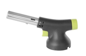 Arzator HENDI Creme Brulee Flicker-Free, pentru cartuse de gaz HENDI 199039, cu accente verzi si maner ergonomic, arzator flamb, butan, arzator cu gaz, arzator de bucatarie, 185x65x(H)100mm, negru