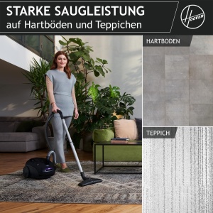 Aspirator de podea compact si puternic Hoover HE1 pentru pardoseli dure si covoare, filtru de praf EPA, sac de praf de 2,5 l, accesoriu integrat, raza de lucru de 7,5 m [HEZ107HM] - Img 2
