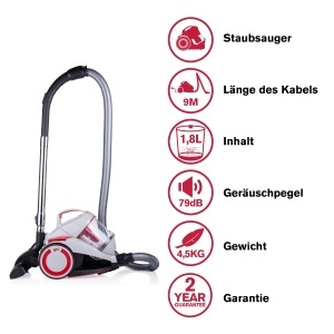 Aspirator Dirt Devil DD2502, 700 W, HEPA 12, 1.8 L, GriRosu - Img 2