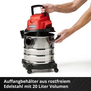 Aspirator fara fir Einhell TC-VC 18/20 Li S-Solo Power X-Change (Li-Ion, 18V, recipient din otel inoxidabil 20 l, racord prin suflare, incl. duze + filtru, fara baterie si incarcator), Negru/Rosu - Img 8