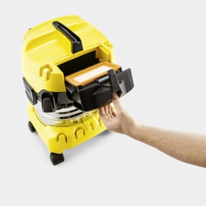 Aspirator umed si uscat Karcher WD 4 S V-20/5/22, recipient din otel inoxidabil de 20 l, 1000 W, cablu de 5 m, furtun de aspiratie de 2,2 m, duza de podea Clips, sistem de inchidere "Pull & Push", galben - Img 5