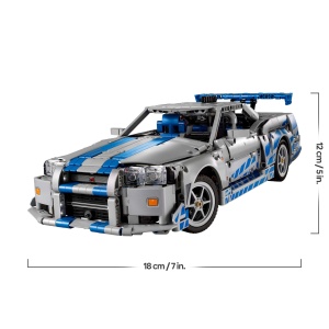 Automodel LEGO Technic 2 Fast 2 Furious Nissan Skyline GT-R (R34) - 1410 piese, Driftfunctie, 6-Zylinder-Motor - Img 8