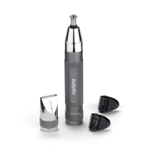 BaByliss Super-X Aparat de tuns nas, urechi si sprancene din metal, aparat de tuns detalii 3 in 1, aparat de tuns parul nasului, aparat de tuns parul urechilor, 2 accesorii, 2 ghidaje pieptene, alimentat cu baterie, E116E