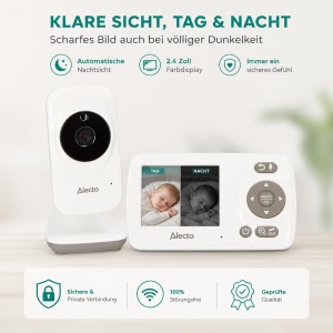 Babyphone Alecto DVM71 cu Camera, 2,4 Display, 50 m Reichweite, AlbTaupe - Img 2