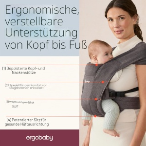 Babytrage Ergobaby Embrace pentru Neugeborene, 0-12 luni, Culoare Heather Grey - Img 3