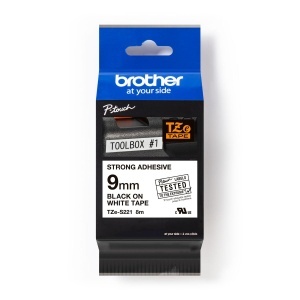 Banda de etichete Brother TZe-S221, negru pe alb, rezistenta la uzura