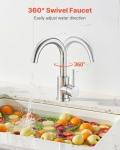Baterie chiuveta VEVOR cu finisaj nichel periat design anti-stropire si rotire 360deg - Img 3