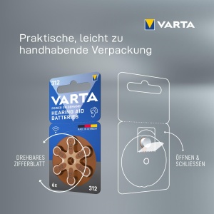 Baterii pentru aparate auditive VARTA 312, 60 buc, 1,45 V, durabilitate 4 ani - Img 5