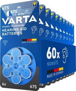 Baterii pentru aparate auditive VARTA 675, 60 bucati, putere ridicata, made in Germany