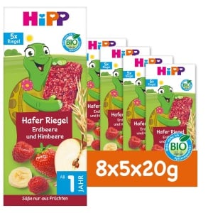 Batoane de Ovaz HiPP cu Gust de Capsuni si Zmeura, 40 buc, Bio, 5x20g