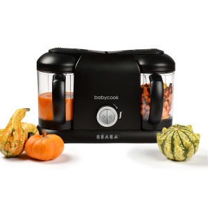 BEABA - Babycook Duo - Aparat de mancare pentru bebelusi 4 in 1 - Abur delicat - Gatit rapid cu abur in 15 minute - XXL Capacitate: 2x200 ml - Negru, 1 bucata (1 pachet)