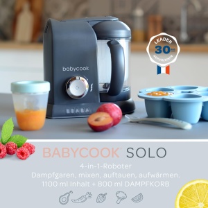 BEABA - Babycook Solo - Aparat de mancare pentru bebelusi 4 in 1 - Abur delicat - Gatit rapid cu abur in 15 minute - Cos de gatit din otel inoxidabil - Gri inchis - Img 2