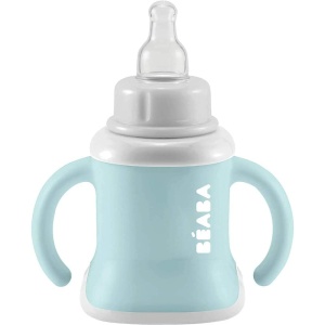 BEABA Pahar de baut pentru bebelusi, cu sticla de apa/pahar, etans, usor de utilizat, ergonomic, paie, clema de expansiune 3 in 1, capac, verde aerisit