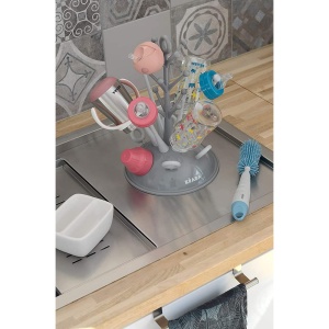 BEABA - Scurgator pentru biberoane - Va permite uscarea a 6 biberoane si accesorii pentru biberoane - Tava de scurgere detasabila - Practica si bine gandita - Gri - Img 7