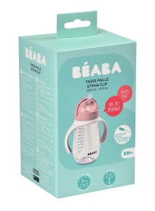 Beaba Strohhalmbecher 2 in 1 Babyflasche 300 ml Roz Manere Detasabile - Img 6