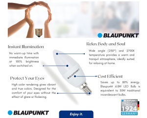 Bec LED Blaupunkt E14 7W Lumina Calda 2700K 640 Lumen Pachet 4 Bucati - Img 3