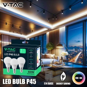 Bec LED V-TAC 3x E14 P45-4.5W (echivalent cu 40W) - Pachet de 3 - 470Lumeni - Becuri LED - Bec de economisire a energiei - Lumina 4000K Alb Neutru, Alb Rece - Img 2