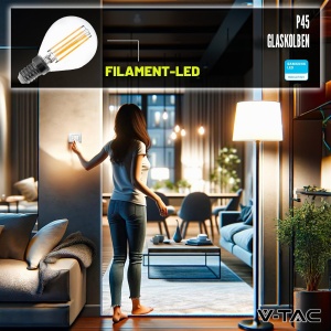 Bec LED V-TAC P45 Filament E14 4W (35W echivalent) - 400 Lumen, 3000K, 6 bucati - Img 4