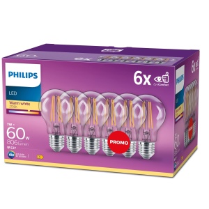 Becuri LED Philips Classic E27 Set 6 bucati 60W Lumina calda Economie energie