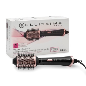 Bellissima Italia Styler cu volum, perie cu aer cald cu functie de uscare, negru-roz auriu
