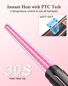 BESTOPE PRO Ondulator Ondulator 3 butoaie Wave Iron 5 in 1 - Set ondulator 3 butoaie pentru valuri mari, reglare temperatura, incalzire rapida si o manusa, 2 cleme, aur roz - Img 6