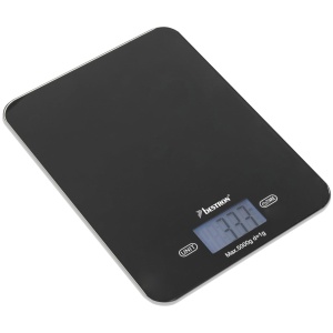 Bestron AKS710Z Cantar digital de bucatarie cu afisaj LCD, capacitate de incarcare 5 kg, precizie pana la 1 g, sticla, negru