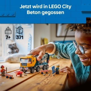 Betonmixer LEGO City 60478 - 371 piese, 3 minifiguri, dublu rol - Img 2