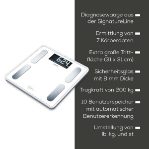 Beurer BF 400 alb Diagnostic Scale Signature Line, analiza precisa a corpului pentru pana la 10 persoane, cu afisaj LCD inversat extra-mare, capacitate de incarcare de pana la 200 kg - Img 7