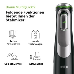 Blender Braun MultiQuick 9, 1200W, 1.25L, Negru - Img 2