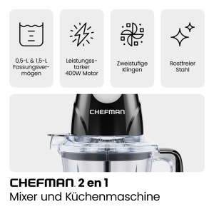 Blender CHEFMAN 2-in-1 Smoothie Maker 400W Pulsfunctie Recipiente mari si mici - Img 3