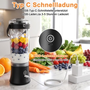 Blender portabil TOPESCT, 500 ml, 270W, 6 lame, negru - Img 6